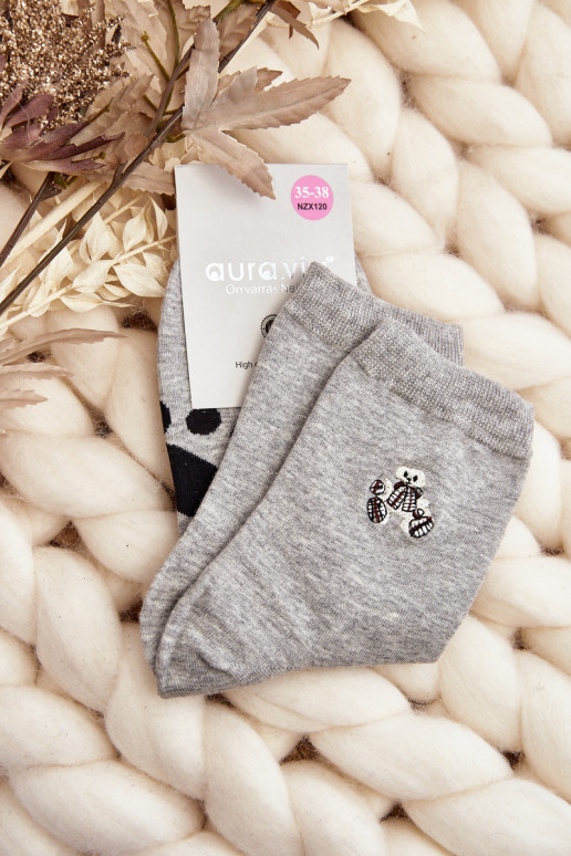 Medvilninės kojinės   Z Naszywką Meškiukai pilkos spalvos