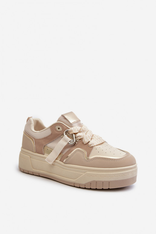 Sneakers modelio batai su platforma iš dirbtinės odos smėlio spalvos Moun