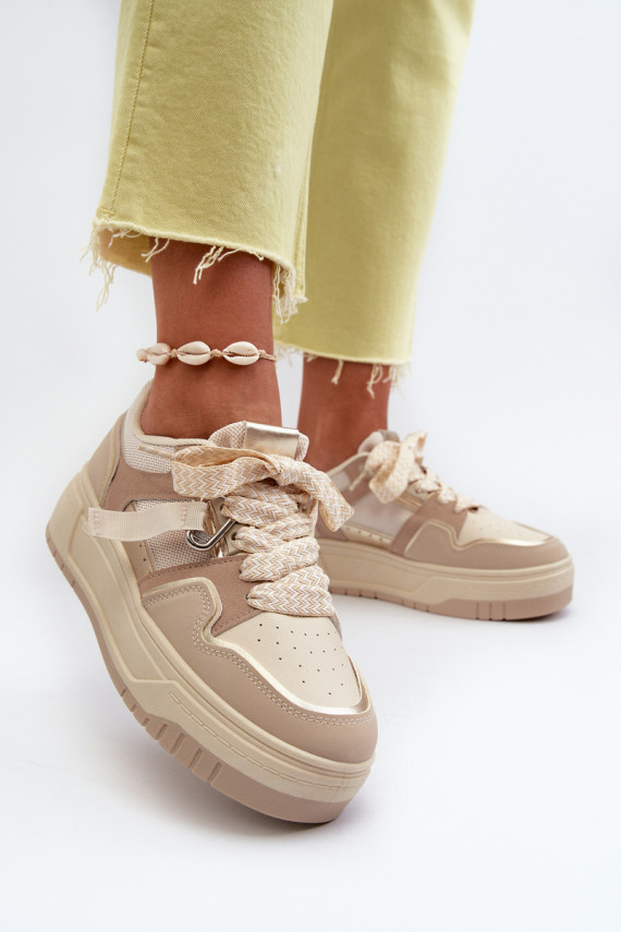Sneakers modelio batai su platforma iš dirbtinės odos smėlio spalvos Moun