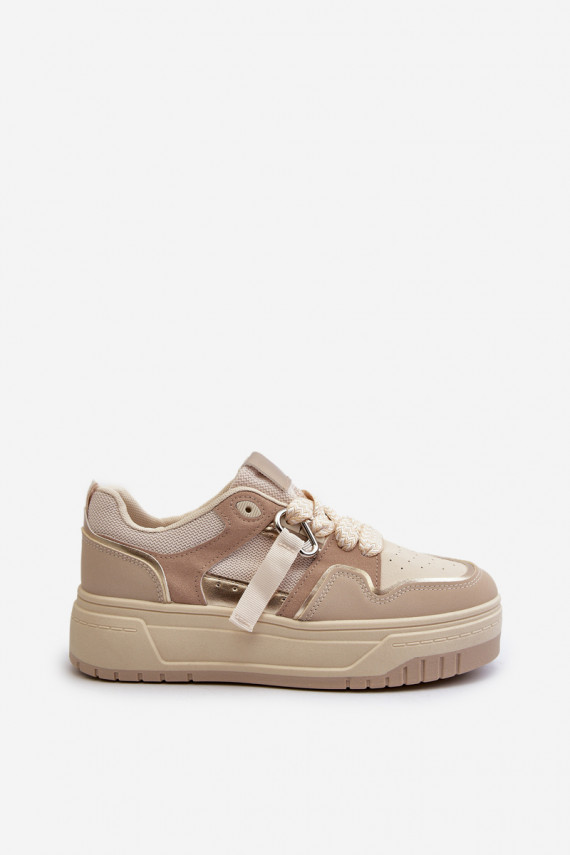Sneakers modelio batai su platforma iš dirbtinės odos smėlio spalvos Moun