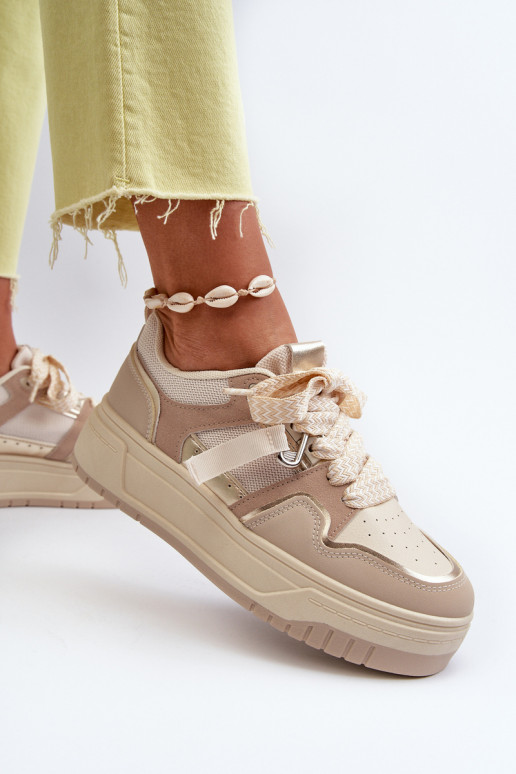 Sneakers modelio batai su platforma iš dirbtinės odos smėlio spalvos Moun