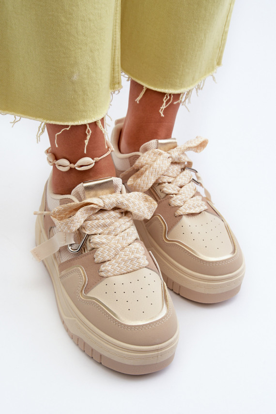 Sneakers modelio batai su platforma iš dirbtinės odos smėlio spalvos Moun