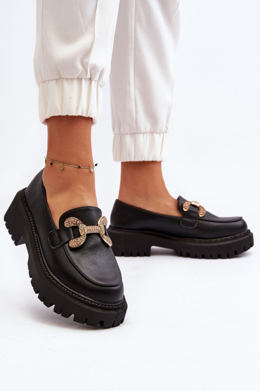 moteriški mokasinai su ornamentais juodos spalvos Gargi