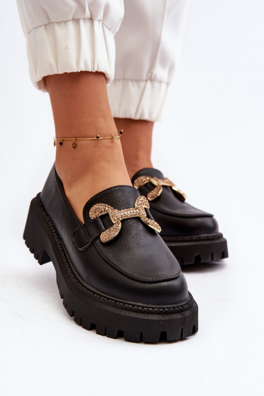 moteriški mokasinai su ornamentais juodos spalvos Gargi