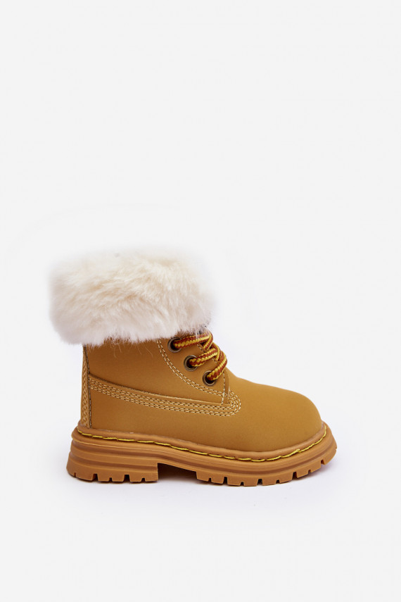 Vaikiški suvarstomi aulinukai su užtrauktukais su kailiuku rudos spalvos Gerande