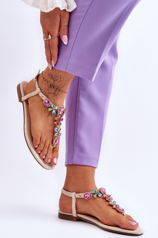 Zomšinės basutės  su akmenukų dekoracija smėlio spalvos Frency