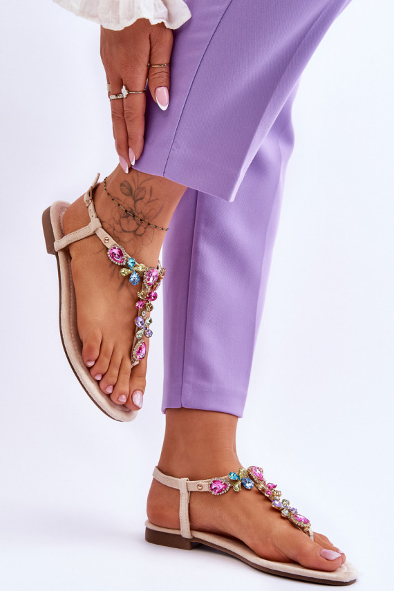 Zomšinės basutės  su akmenukų dekoracija smėlio spalvos Frency