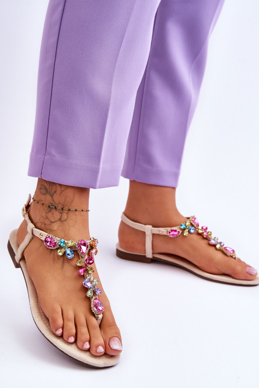 Zomšinės basutės  su akmenukų dekoracija smėlio spalvos Frency