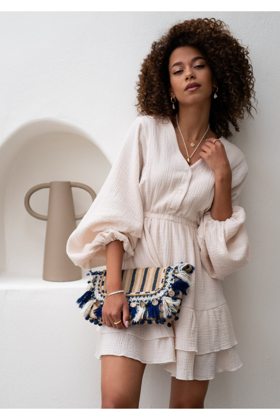 Milla - baltos spalvos suknelė plačiomis rankovėmis