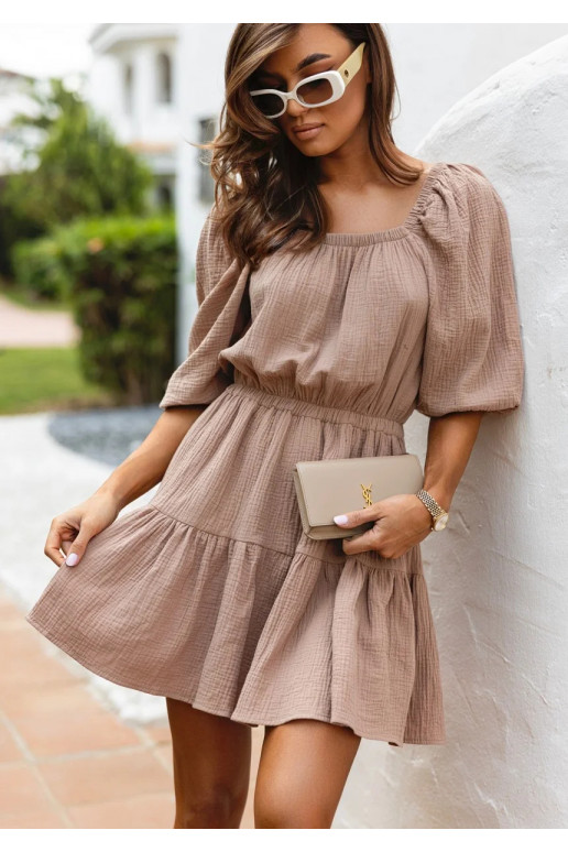 Maud - Boho smėlio spalvos suknelė iš...