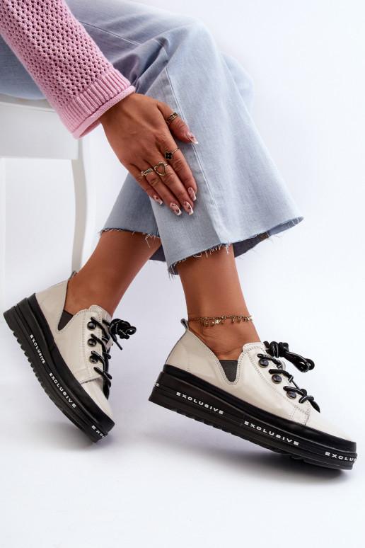 Suvarstomi batai   su platforma natūralios odos S.Barski LR620 smėlio spalvos