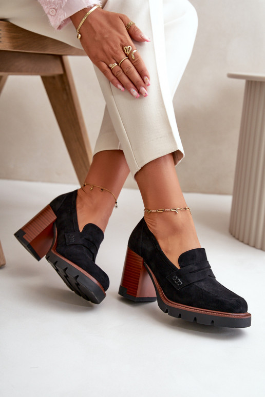 Moteriški aukštakulniai batai, pagaminti iš Eco odos Suede Black Vinceza