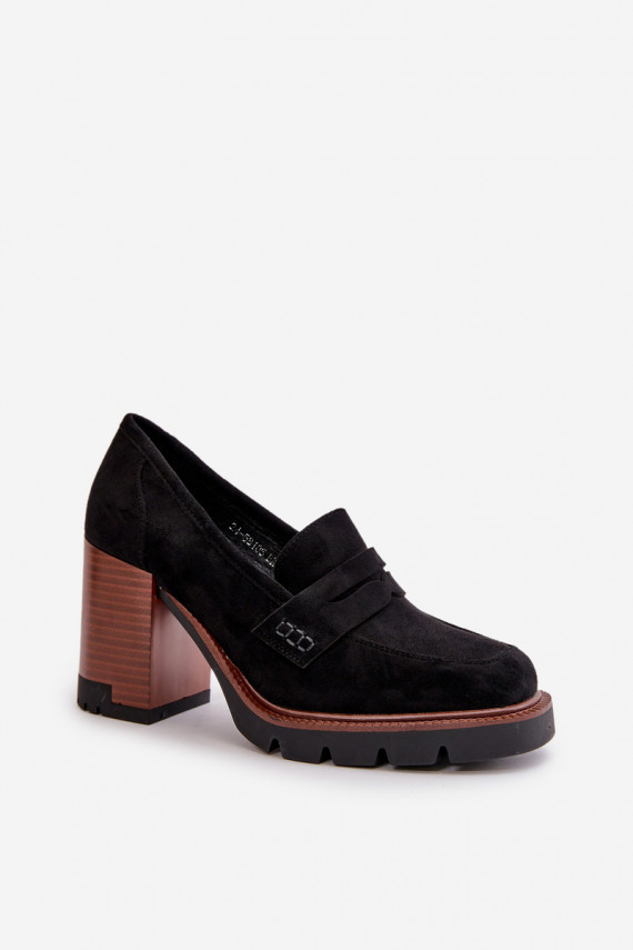 Moteriški aukštakulniai batai, pagaminti iš Eco Suede Black Vinceza 58105