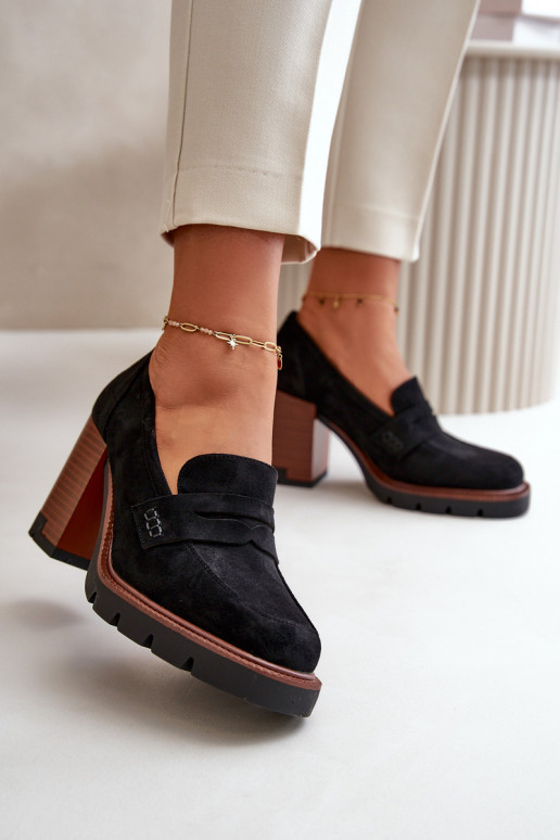 Moteriški aukštakulniai batai, pagaminti iš Eco Suede Black Vinceza 58105