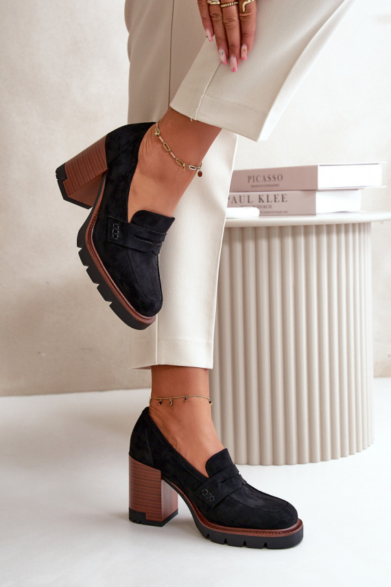 Moteriški aukštakulniai batai, pagaminti iš Eco Suede Black Vinceza 58105