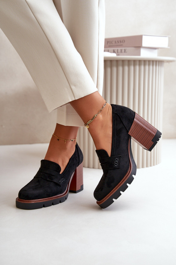 Moteriški aukštakulniai batai, pagaminti iš Eco Suede Black Vinceza 58105