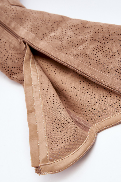 S.Barski HY66-132 moteriški ilgaauliai batai su aužūro elementais smėlio spalvos