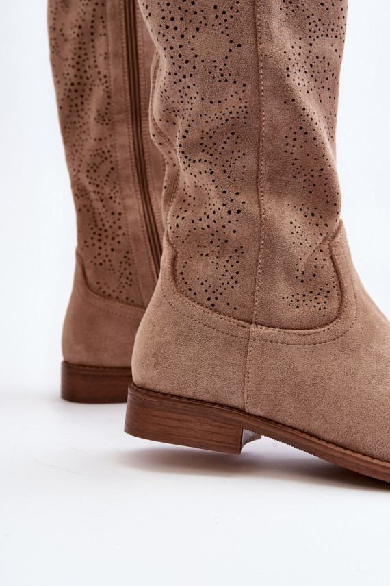 S.Barski HY66-132 moteriški ilgaauliai batai su aužūro elementais smėlio spalvos