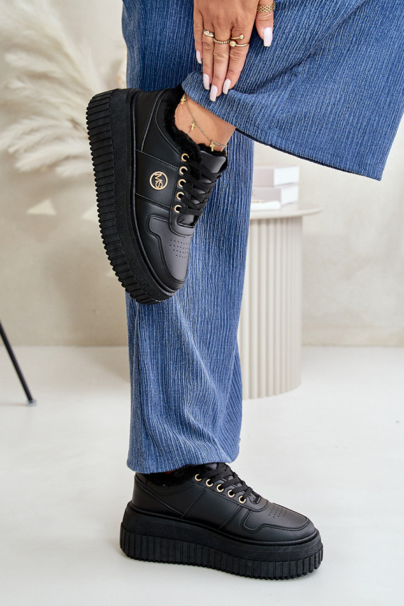 Sneakers modelio batai sportiniai bateliai Moteriškos pašiltinti su madingais masyviais padais juodos spalvos Verissha