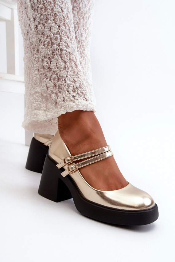 Eko Oda Bateliai plačiu kulnu aukso spalvos Halmina