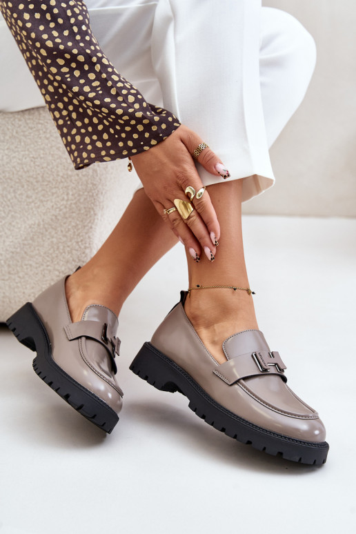 moteriški mokasinai su lako efektu Vinceza 62187 pilkos spalvos