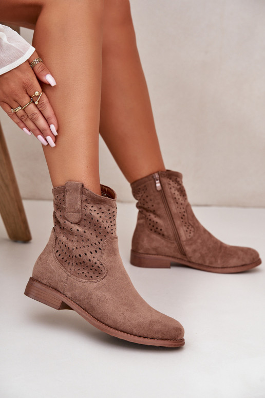 Moteriškos Ažūriniai aulinukai su plačiais kulniukais rudos spalvos S.Barski HY42-135