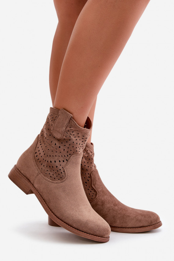 Moteriškos Ažūriniai aulinukai su plačiais kulniukais rudos spalvos S.Barski HY42-135