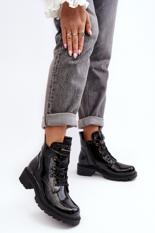 su lako efektu Moteriški aulinukai su užtrauktukais S.Barski HY93-91 juodos spalvos