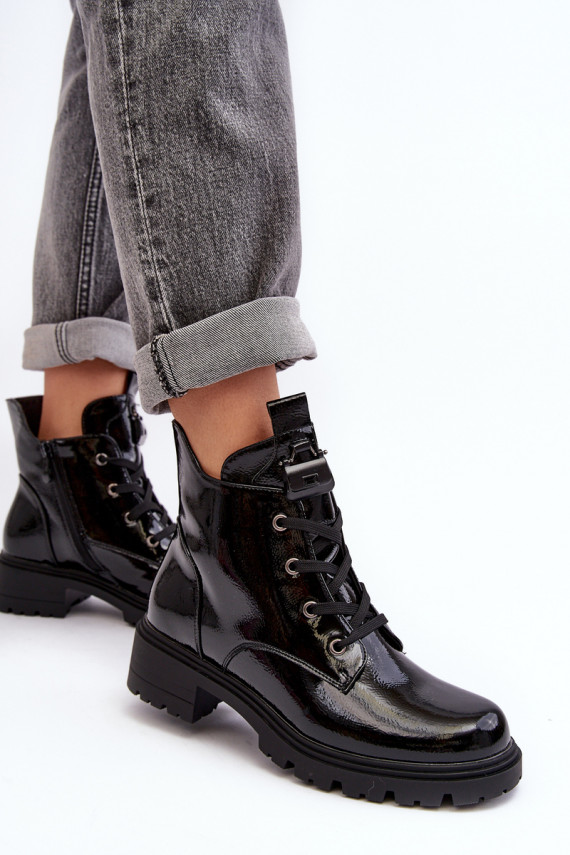 su lako efektu Moteriški aulinukai su užtrauktukais S.Barski HY93-91 juodos spalvos