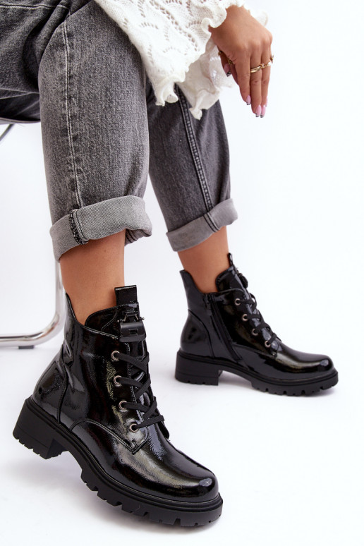 su lako efektu Moteriški aulinukai su užtrauktukais S.Barski HY93-91 juodos spalvos