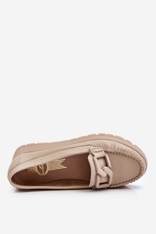 Zazoo 10141 Oda Mokasinai su platforma su ornamentais smėlio spalvos Zazoo 10141 Oda Mokasinai su platforma su ornamentais smėlio spalvos