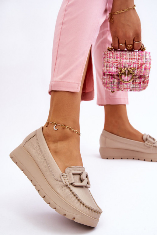 Zazoo 10141 Oda Mokasinai su platforma su ornamentais smėlio spalvos Zazoo 10141 Oda Mokasinai su platforma su ornamentais smėlio spalvos