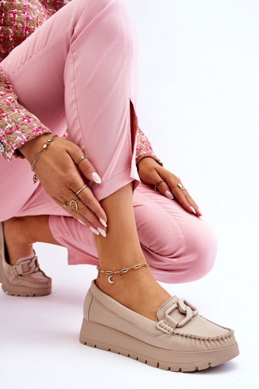 Zazoo 10141 Oda Mokasinai su platforma su ornamentais smėlio spalvos Zazoo 10141 Oda Mokasinai su platforma su ornamentais smėlio spalvos