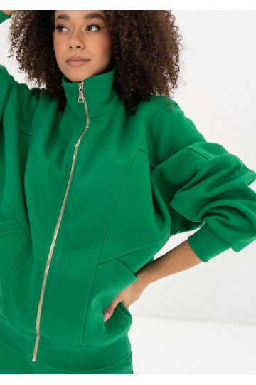 Pagrindas – Kelly green oversize megztinis su užtrauktuku 2