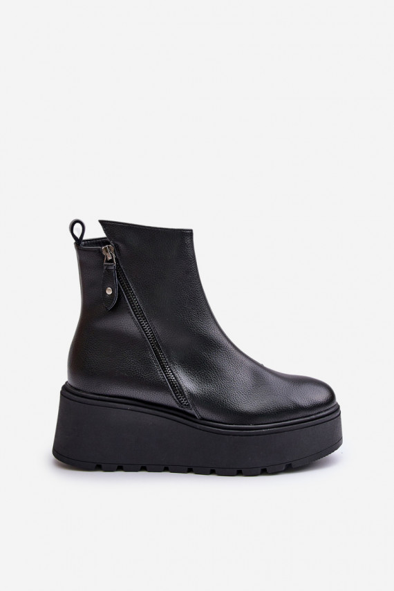 pašiltinti Moteriški aulinukai Ant pleišto ir platforma natūralios odos juodos spalvos Vinceza 58340