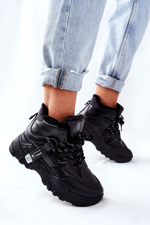 Moteriški pašiltinti Sneakers modelio batai sniego juodos spalvos