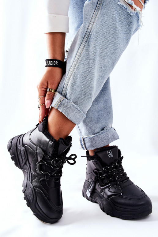 Moteriškos pašiltinti Sneakers modelio batai sniego batai juodos spalvos Kaphia