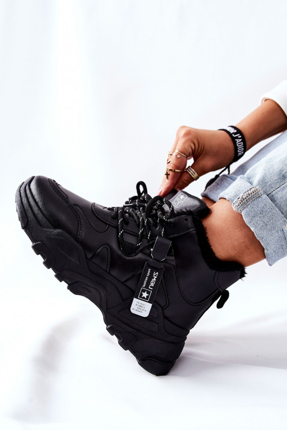 Moteriški pašiltinti Sneakers modelio batai sniego juodos spalvos