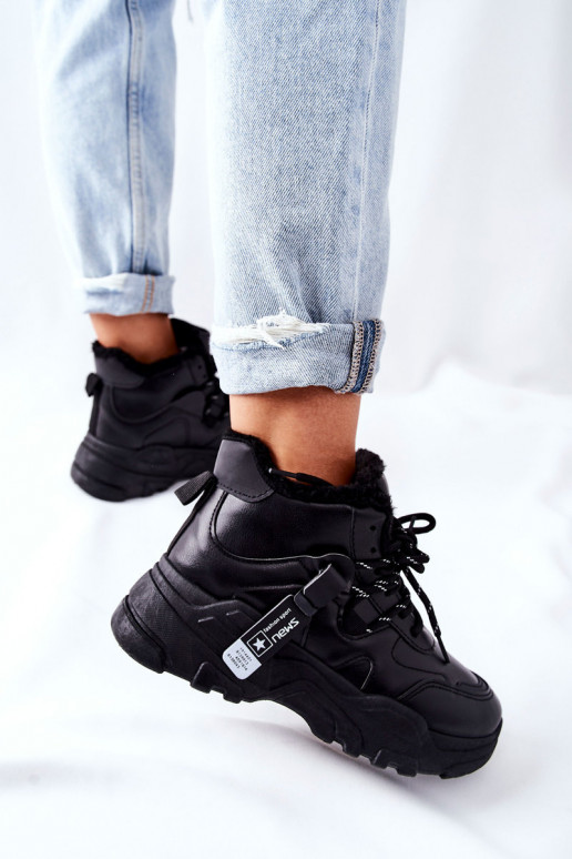 Moteriški pašiltinti Sneakers modelio batai sniego juodos spalvos