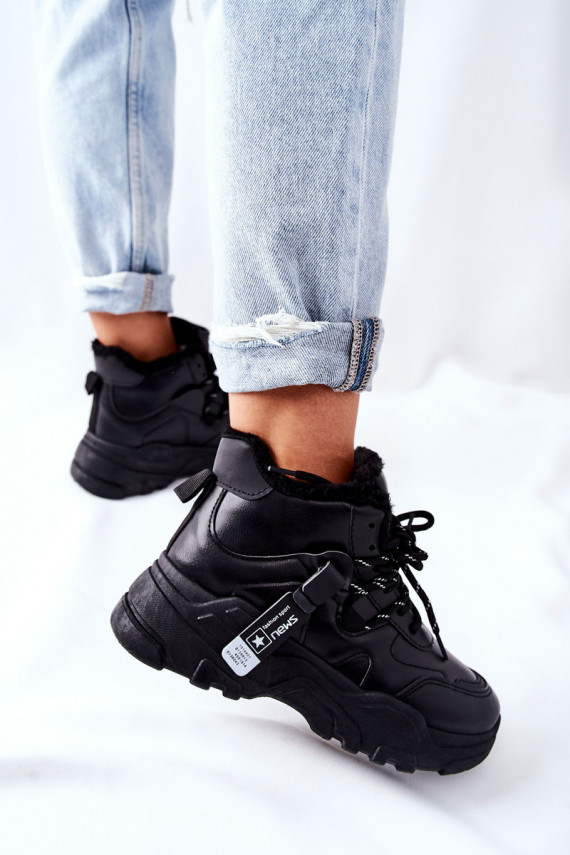 Moteriški pašiltinti Sneakers modelio batai sniego juodos spalvos
