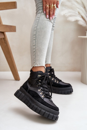 Moteriškos pašiltinti Aulinukai batai su platforma juodos spalvos Jelenia 2
