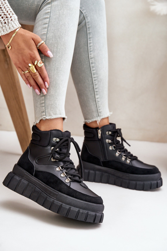 Moteriškos pašiltinti Aulinukai batai su platforma juodos spalvos Jelenia