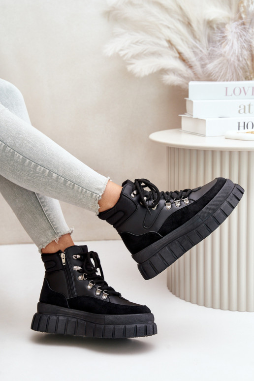 Moteriškos pašiltinti Aulinukai batai su platforma juodos spalvos Jelenia