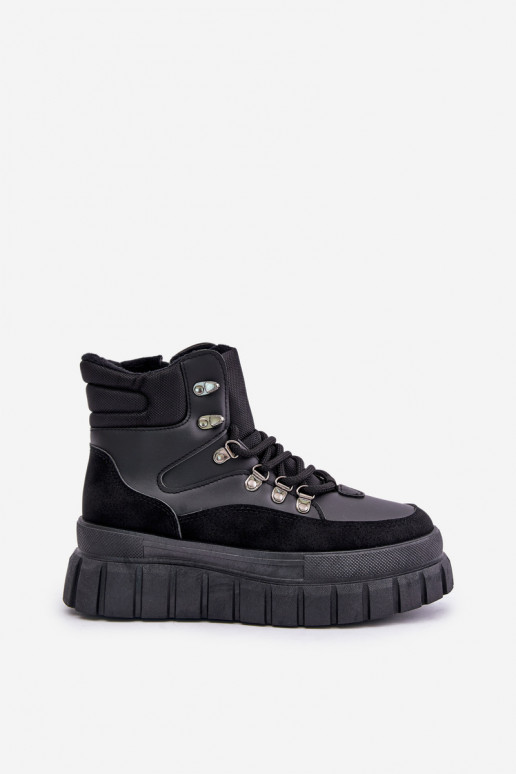 Moteriškos pašiltinti Aulinukai batai su platforma juodos spalvos Jelenia