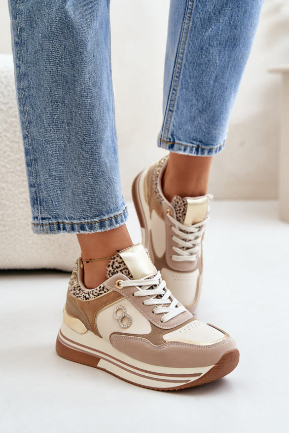 Sneakers modelio batai moteriški su platforma smėlio spalvos Debizia