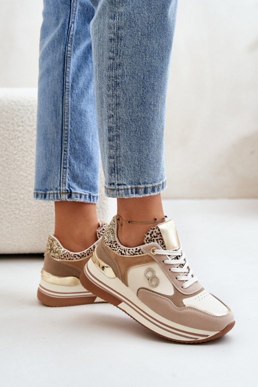 Sneakers modelio batai moteriški su platforma smėlio spalvos Debizia