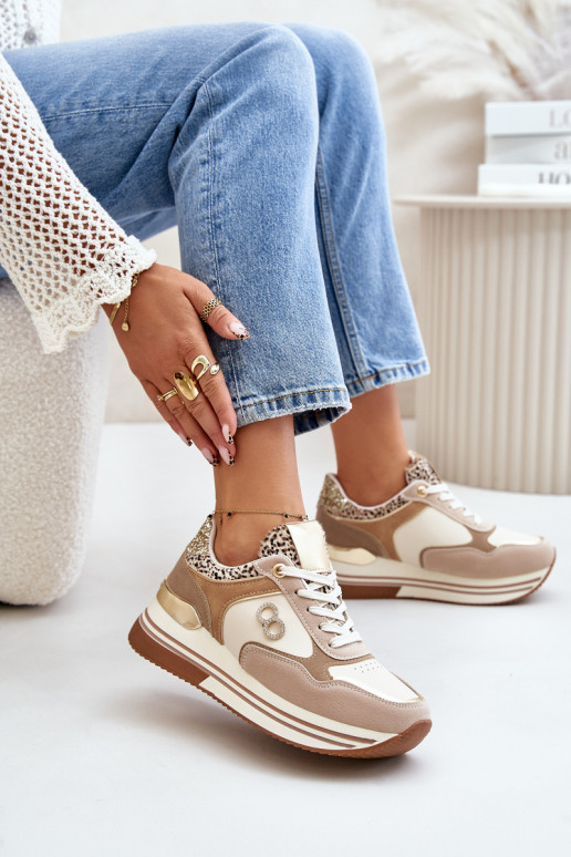 Sneakers modelio batai moteriški su platforma smėlio spalvos Debizia