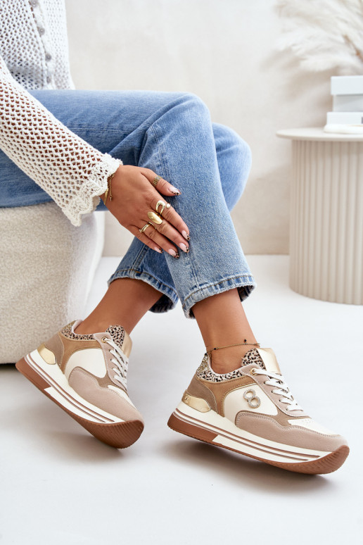 Sneakers modelio batai moteriški su platforma smėlio spalvos Debizia