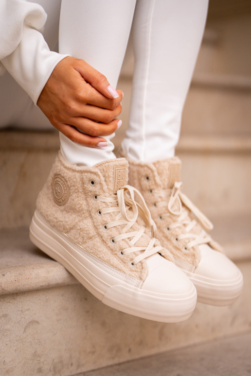 pašiltinti Laisvalaikio bateliai su kailiuku Typu Baranek Big Star OO274A444 smėlio spalvos