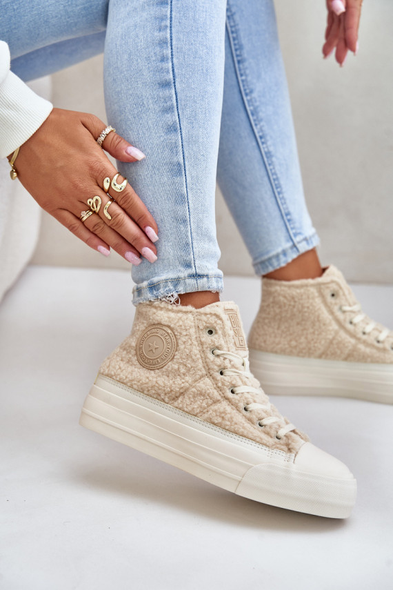 pašiltinti Laisvalaikio bateliai su kailiuku Typu Baranek Big Star OO274A444 smėlio spalvos